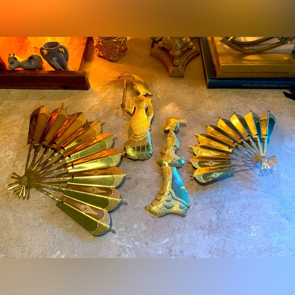 Home Interior Set Of Gold Fans And Women Figures - Picture 1 of 16